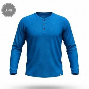 London Fog Supply Co Mens Blue Long Sleeve Henley Shirt 100% Cotton Large NWT